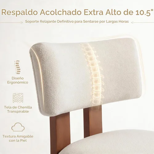 Vista 5 de DUOMAY Juego de 2 taburetes de bar modernos de 26 pulgadas, taburetes de bar de madera de granja, taburetes de bar tapizados de felpilla blanca