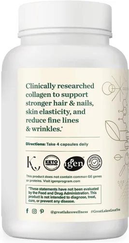 Vista 2 de Great Lakes Wellness - Píldoras de colágeno para hombres y mujeres, 120 cápsulas – Péptidos de colágeno VERISOL® Tipos I y III para cabello, piel