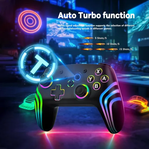 Vista 4 de MYSTILUCK Wireless Pro Controller for Switch/Switch 2/Lite/OLED/PC, Gamepad with 7 Color-Changing RGB Lighting/Dual Vibration/6-Axis