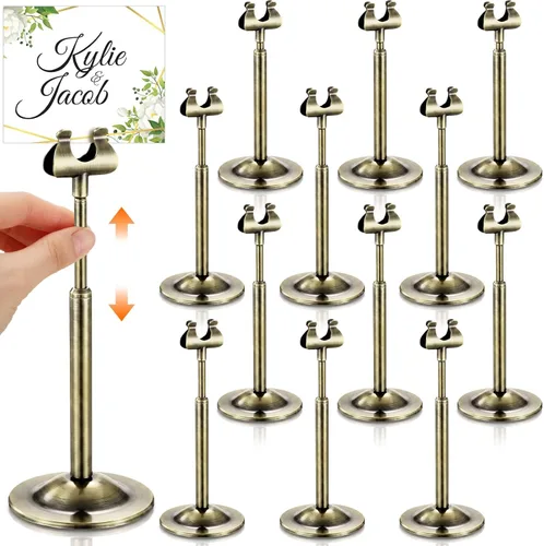 Vista 10 de Kathfly Juego de 12 soportes negros para números de mesa, ajustables, de metal, con clip de arpa, soporte de tarjeta desmontable para bodas