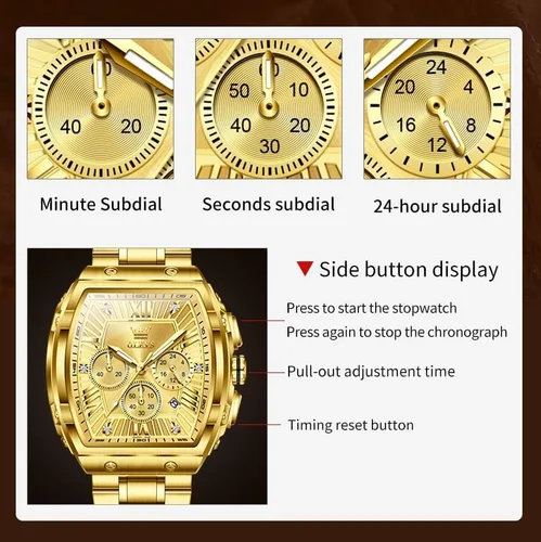 Vista 6 de OLEVS Relojes para Hombres Cronógrafo Impermeable Cara Rectangular Fase Lunar Correa de Acero Inoxidable Relojes de Vestir para Hombres Luminoso