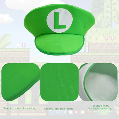 Vista 6 de Jolbndcv Super Bros Hat with Gloves Buttons and Beard For Cosplay Costume