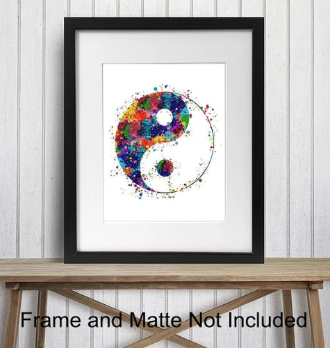 Vista 2 de Yin Yang - Impresión artística inspiradora de acuarela zen, foto sin marco de 8 x 10 pulgadas, regalo motivacional para meditación, fanáticos