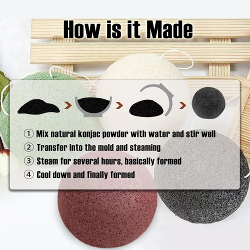 Vista 5 de Esponjas faciales naturales de Konjac - Semicírculos - para una limpieza facial suave y exfoliación ecológica - Cuidado de la piel Limpieza