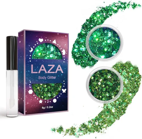 Vista 12 de Laza Purpurina corporal, 2 tarros de lentejuelas gruesas holográficas con pegamento de purpurina, perfecto para mujeres, sombra de ojos, maquillaje