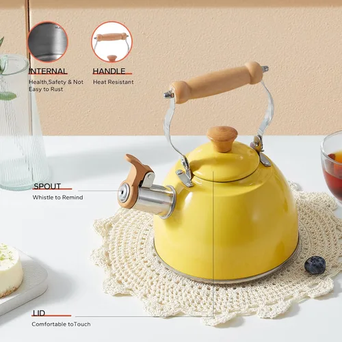 Vista 47 de ROCKURWOK - Tetera de estufa, tetera con mango ergonómico de tacto frío, tetera de acero inoxidable de grado alimenticio, tetera de estufa, tetera