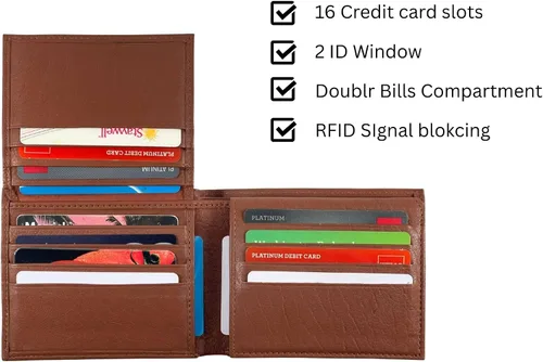 Vista 18 de Bullz RFID bloqueo de señal de protección contra robo de cuero grande grueso de seguridad para hombre cartera, Negro