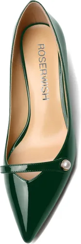 Vista 3 de ROSERWISH Vestido de fiesta para mujer, zapatos de tacón bajo grueso y puntiagudo, de 2 pulgadas