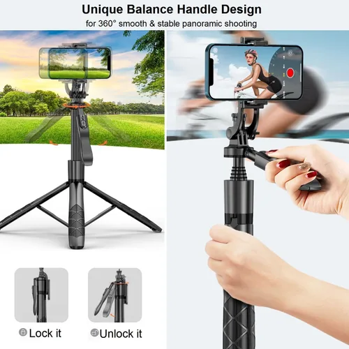 Vista 3 de Trípode de teléfono de 60 pulgadas y palo de selfie - Trípode para iPhone con control remoto, soporte extensible para teléfono celular