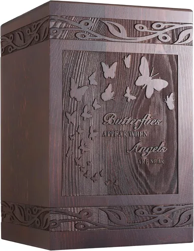 Vista 9 de Urnas de cremación para cenizas humanas, adultos, machos y hembras, caja de urnas de mariposa tallada de madera y ataúd para hombres, mujeres