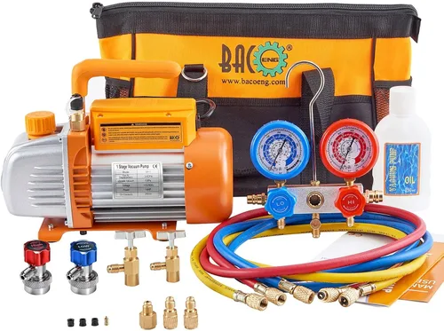 Vista 12 de BACOENG Juego de bomba de vacío y medidor de aire acondicionado de 4 CFM, bomba de vacío HVAC con detector de fugas para refrigerantes R134a R410a
