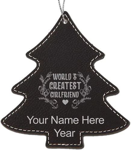 Vista 5 de LaserGram Personalized Christmas Ornament, World's Greatest Girlfriend, Faux Leather, Custom Laser Engraved Gift Idea (Tree Shape, Black)