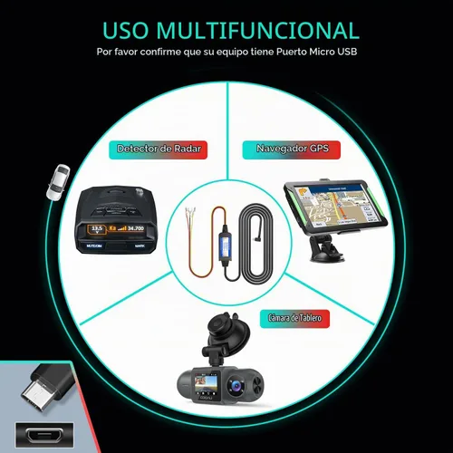Vista 2 de COOAU Kit de cable duro para cámara de salpicadero, puertos micro USB