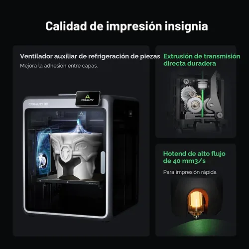Vista 3 de Creality - Impresora 3D K2, impresión multicolor que necesita CFS, velocidad máxima de 600 mm/s, nivelación automática y cámara Al, extrusión Direct
