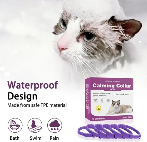 Vista 5 de Calming Collar for Cats, Pheromone Cat Calming Collar for Anxiety Relief & Stress, Adjustable Water Resistant Breakaway Calming Collars, Natural