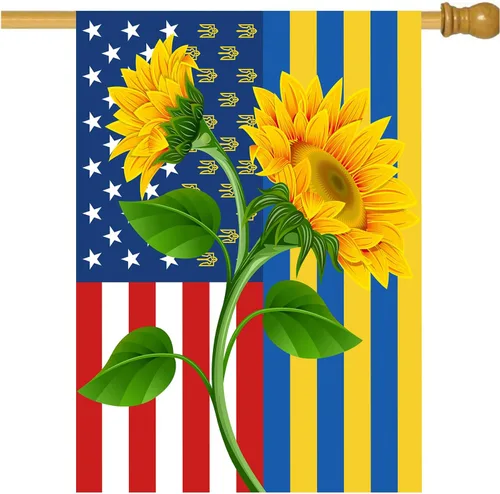 Vista 16 de Bandera de amor por Ucrania Bandera de girasol patriótica de jardín americano de 12x18 pulgadas a prueba de decoloración Bandera de jardín