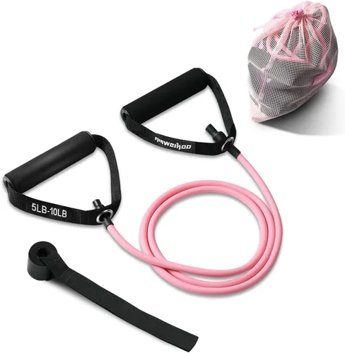 Vista 10 de Banda de ejercicio de resistencia con asas, banda de entrenamiento para terapia física, entrenamiento de fuerza, gimnasio en casa, fitness
