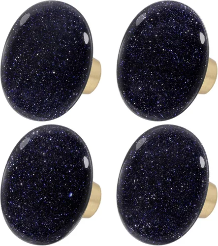 Vista 15 de Rockcloud Cajón de perilla de piedra de ágata con rayas negras naturales con tornillos, mango ovalado de piedras preciosas ásperas para armario Negro