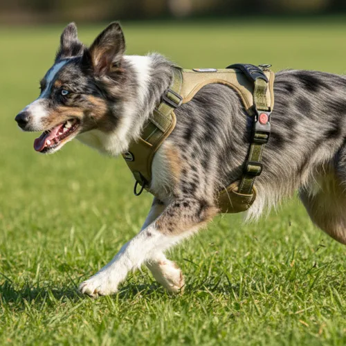 Vista 5 de Arnés táctico para perro de tamaño M sin tirones, con asa y ribete reflectante, arnés ajustable para el pecho con clips de correa delantera