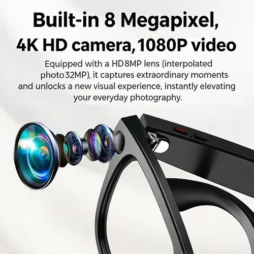 Vista 4 de REEDTOCK Lentes inteligentes con inteligencia artificial con cámara, grabación de video HD 1080P, gafas de cámara Bluetooth de 8 MP, cancelación