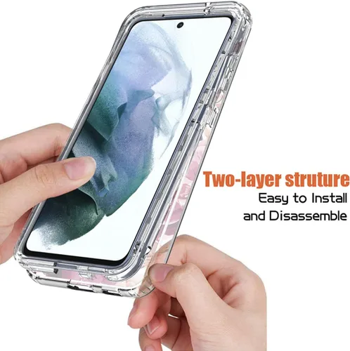 Vista 4 de Funda para Galaxy S21 FE, SM-G990U con protector de pantalla de vidrio templado, diseño floral a prueba de golpes, carcasa protectora de cuerpo