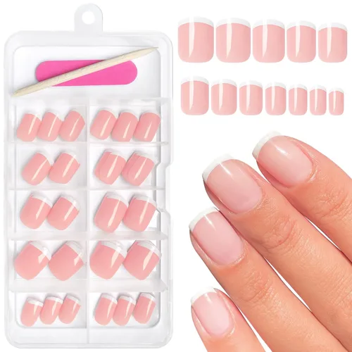 Vista 7 de AddFavor Uñas Postizas de Punta Francesa Cortas, 120 piezas Uñas Postizas Blancas con Punta Francesa Uñas Postizas Cuadradas Nude Uñas Acrílicas