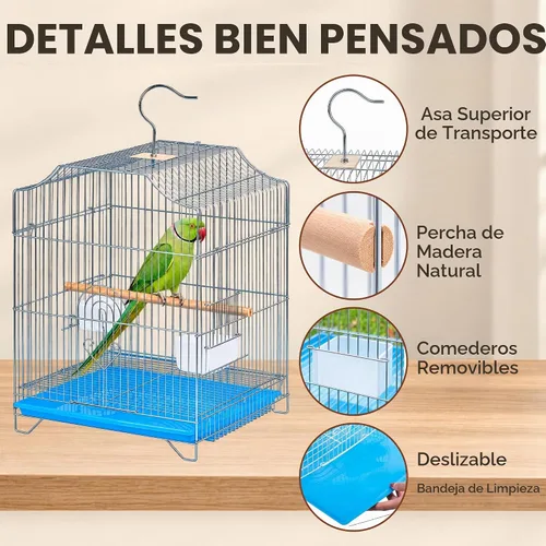 Vista 5 de Jaula para pájaros pequeña, jaula colgante plegable ligera con bandeja