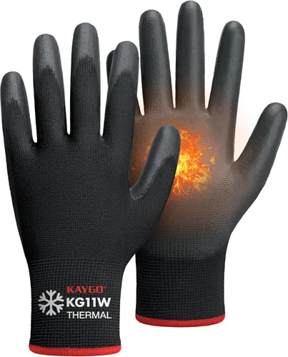 Vista 64 de KAYGO KG11PB - Guantes de trabajo de seguridad con revestimiento de poliuretano, 12 pares de guantes de punto sin costuras para hombres y mujeres