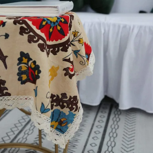 Vista 8 de Aothpher Manteles pequeños de 24x24 pulgadas modernos de estilo bohemio con flores de jacquard lavables con encaje para mesa de comedor