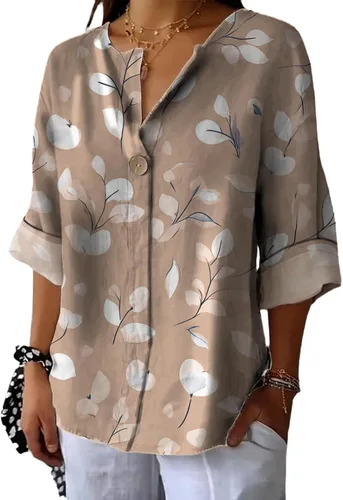 Vista 13 de domirica Camisas de manga corta con cuello en V para mujer, blusas elegantes con estampado floral y ajuste holgado, blusas básicas y cómodas