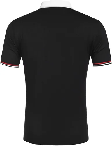 Vista 4 de COOFANDY Polo de manga corta para hombre, con mangas a rayas, ajuste clásico, casual, con bolsillo