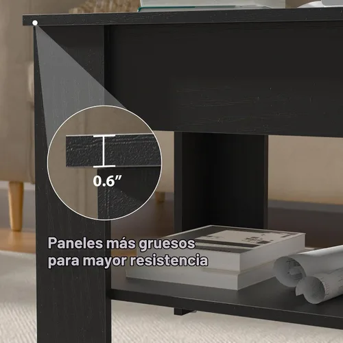 Vista 6 de Mesa auxiliar de madera rústica con almacenamiento, mesa consola y escritorio oculto para sala de estar Negro