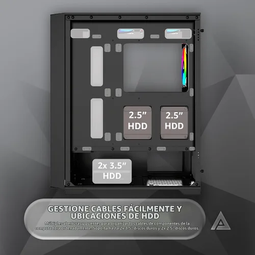 Vista 6 de Apevia Aurora-BK Aurora Mid Tower - Funda para PC para juegos con 6 ventiladores PWM ARGB de 4.724 in, 366 modos de luz RGB, 1 panel frontal
