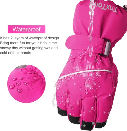 Vista 2 de ThxToms Guantes cálidos de invierno para niños, guantes de nieve impermeables para deportes al aire libre, guantes de esquí voluminosos para niños