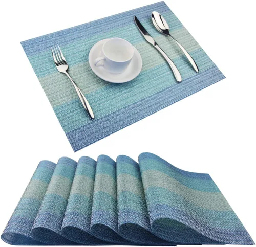 Vista 30 de Manteles individuales de vinilo resistentes al calor, lavables, fáciles de limpiar, manteles individuales de plástico para cocina, mesa de comedor