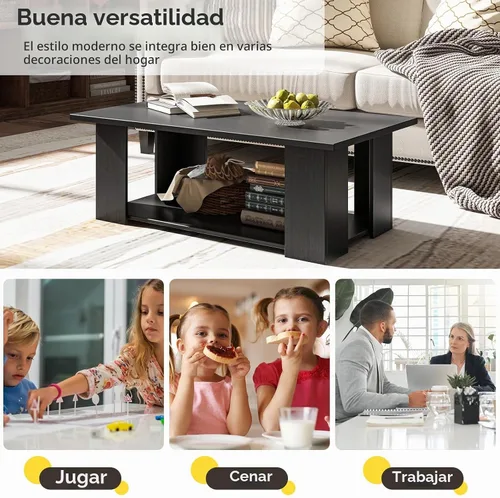 Vista 9 de Tangkula Mesa auxiliar de 2 niveles, moderna mesa de cóctel rectangular con 5 patas de soporte, muebles de sala de estar con acento de madera, mesa