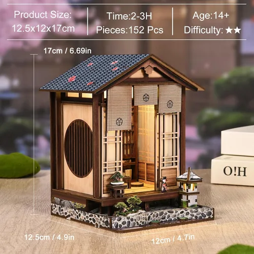 Vista 3 de Kit de rincón de libro, casa de muñecas japonesa, biblioteca, biblioteca de biblioteca, estantería de casa pequeña, rompecabezas de madera 3D, kit