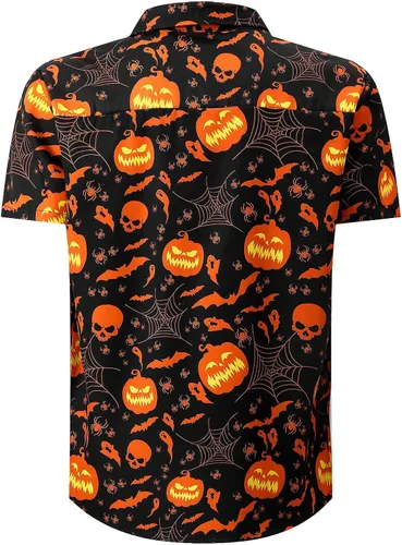 Vista 3 de LINOCOUTON Camisa de manga corta con botones para Halloween, Acción de Gracias