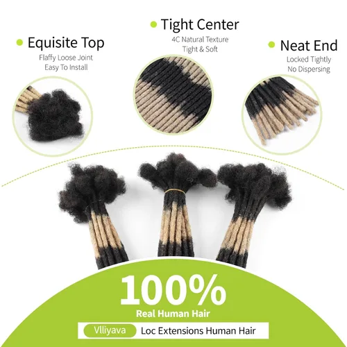 Vista 3 de Extensiones de rastas de 8 pulgadas de cabello humano Vlliyava, 0.4 cm de grosor, 30 hebras, dobles, T1B/27, marrones, extensiones de rastas de 0.2