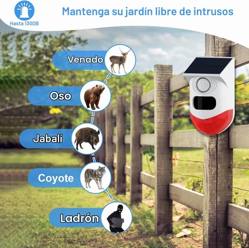 Vista 2 de ChunHee - Alarma solar con sensor de movimiento para exteriores, 2 unidades, activada y ajustable 120dB Loud Sound Strobe Light Security Siren