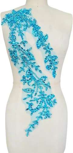 Vista 21 de Parches de lentejuelas brillantes de acrílico hechos a mano en encaje, con cuentas y piedras, para coser, accesorios para vestido de novia (negro)