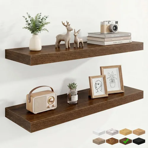 Vista 8 de Marsmiles 12in Depth Floating Shelves, 12x12x1.4, Rustic Brown, Set of 3 Marrón rústico
