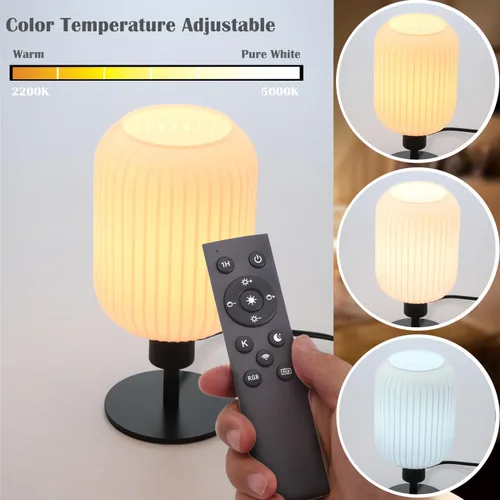 Vista 2 de Lámpara de mesa de cristal de mediados de siglo,Lámpara de escritorio regulable,Bombilla LED incluida,Cambio de color RGB remoto,Vidrio acanalado