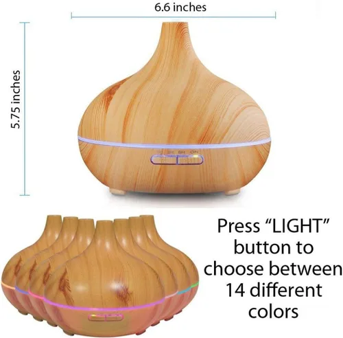 Vista 2 de Difusor de aceite esencial aromático, 16.9 fl oz de grano de madera, humidificador ultrasónico silencioso de niebla fría con luces LED de color que