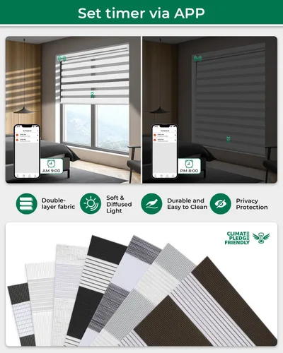 Vista 8 de Allesin Persianas motorizadas de cebra con control remoto, persianas eléctricas de doble capa con batería seca, persiana horizontal inteligente