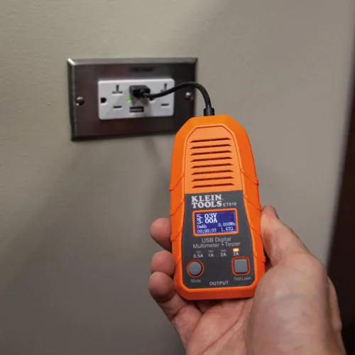 Vista 4 de Klein Tools ET910 Medidor y Probador de Potencia USB, Multímetro Digital USB-A para Voltaje, Corriente, Capacidad, Energía, Resistencia, Máxima