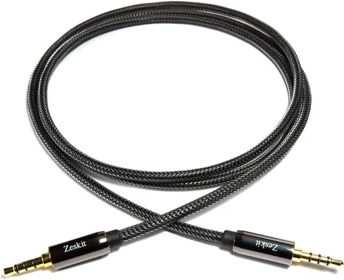 Vista 6 de Zeskit Cable de audio AUX macho a macho de 0.138 in de alta calidad, TRRS 4 polos para auriculares con micrófono, altavoces - 4 pies