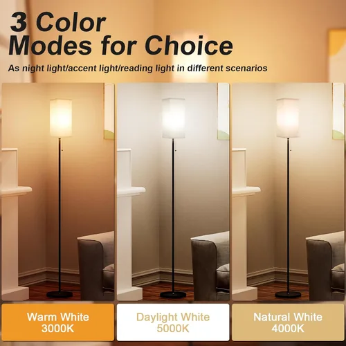 Vista 3 de Ziisee Lámparas de pie para sala de estar y dormitorio - Juego de 2 lámparas de pie negras de 3 temperaturas de color, lámparas de pie modernas