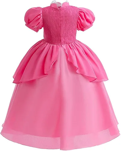 Vista 3 de YDYDYYD Disfraz de princesa melocotón para niñas, con una peluca de princesa y accesorios corona, vestido rosa