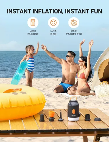 Vista 6 de AstroAI Mini bomba de aire para inflables con batería de 3000 mAh, bomba de colchón de aire con linterna de campamento, bomba de aire eléctrica